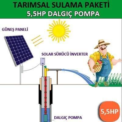 Solar Güneş Enerjili Tarımsal Sulama Sistemi, 5.5 HP Dalgıç Pompa Sistemi - 1