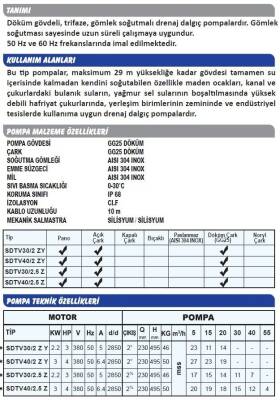 Sumak SDTV 30/2.5 Z Gömlek Soğutmalı Dalgıç Pompa Trifaze 380V 3 Hp - 3