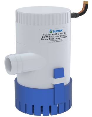 Sumak STN1100G Sintine Dalgıç Pompa 4 mss 2500 litre/h 12 VOLT -Manuel- - 1