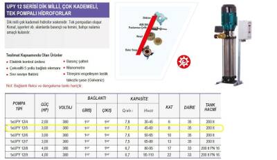 Ulusu 1xUPY 12/5 Düşey Milli Kademeli Hidrofor 3 Hp 380 Volt - 2