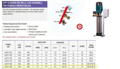 Ulusu 1xUPY 12/9 Düşey Milli Kademeli Hidrofor 4 Hp 380 Volt - 2