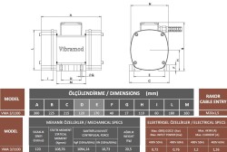 Vibramod VMA 3/1100 Vibrasyon Motoru Trifaze (380V) 3000 Devir 1094,24 Kgf 0.72 Kw - 3