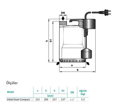 Wilo Drain Compact Gizli Flatörlü Az Kirli Su Drenaj Dalgıç Pompa 5 Mt. Kablolu 8 mss 13 m³/h 220 Volt - 2