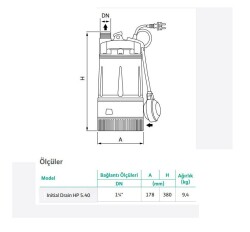 Wilo Drain HP 5.40 Yüksek Basınçlı Drenaj Dalgıç Pompa 40 mss 7.2 m³/h 220 Volt - 2