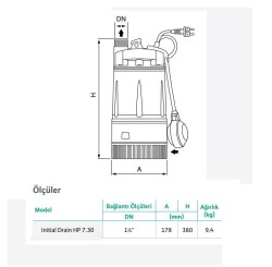 Wilo Drain HP 7.30 Yüksek Basınçlı Drenaj Dalgıç Pompa 30 mss 4.8 m³/h 220 Volt - 2