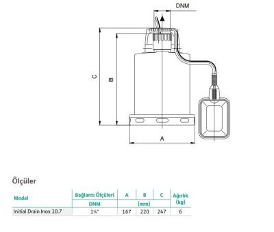 Wilo Drain Inox 10.7 Az Kirli Su Paslanmaz Gövdeli Drenaj Dalgıç Pompa 6 mss 9 m³/h 220 Volt - 2