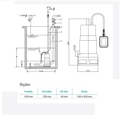 Wilo Waste 14.9 Az Kirli Su Drenaj Dalgıç Pompa 10 Mt. Kablolu Flatörlü 9 mss 13 m³/h 220 Volt - 2