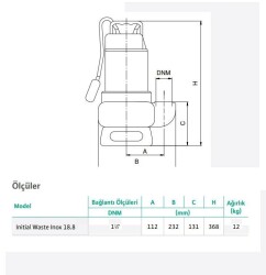 Wilo Waste Inox 18.8 Kirli Su Paslanmaz Gövdeli Drenaj Dalgıç Pompa 8 mss 18 m³/h 220 Volt - 2