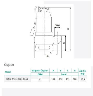 Wilo Waste Inox 24.10 Kirli Su Paslanmaz Gövdeli Drenaj Dalgıç Pompa 10 mss 24 m³/h 220 Volt - 2